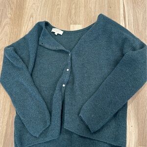 Sezane Teal-Blue pearl Front Knit Cardigan